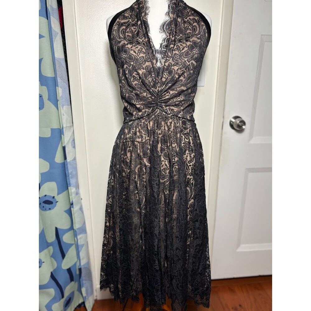 VTG 90s Nicole Bakti Dress Large Black Halter Open Back Dark Romantic Goth Witch - Picture 3 of 6